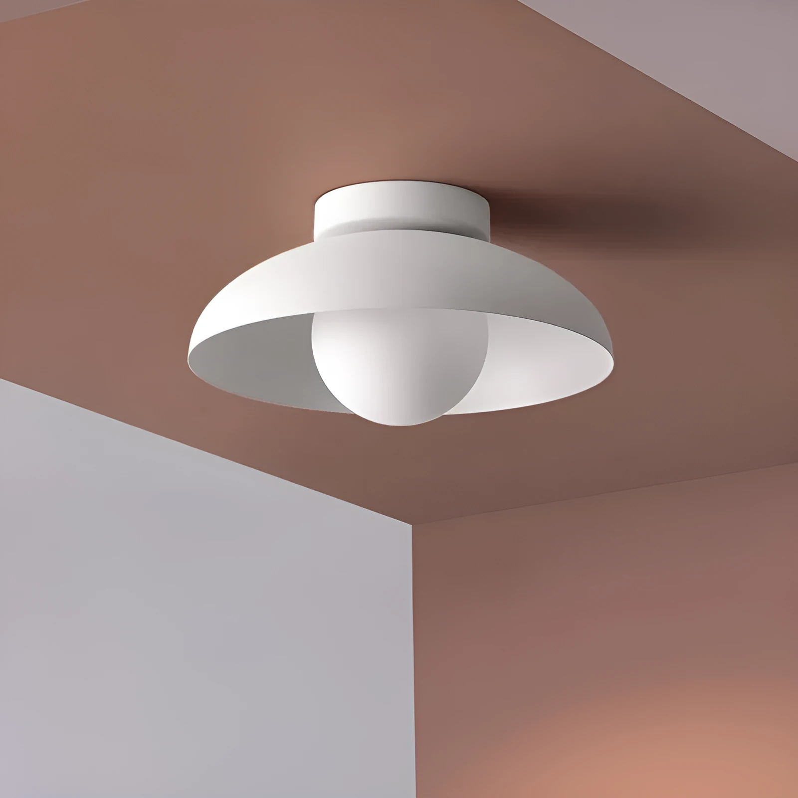Modern minimalist flush mount ceiling lamp in Nordic style, shown in Moon White finish