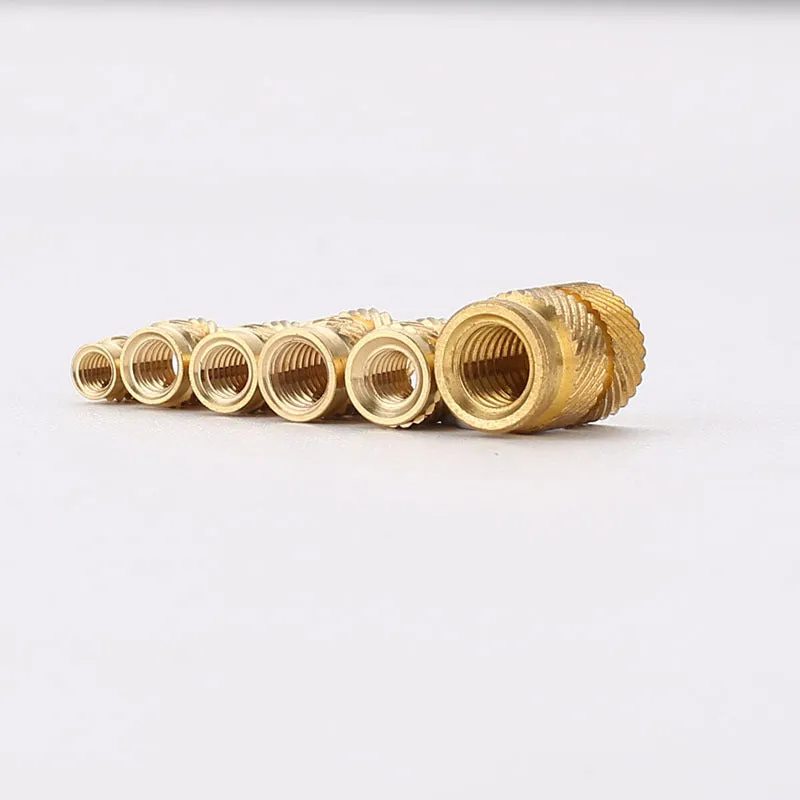 Brass hot melt copper nuts with M2 and M3 threads, showing outer diameters of 4.0mm and 4.2mm.
