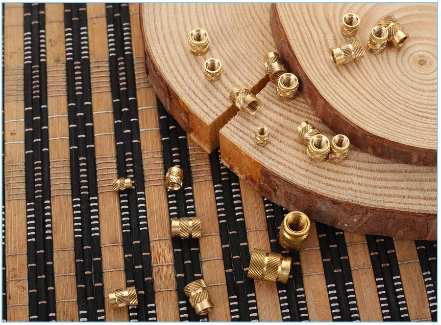 Brass hot melt copper nuts with M2 and M3 threads, showing outer diameters of 4.0mm and 4.2mm.