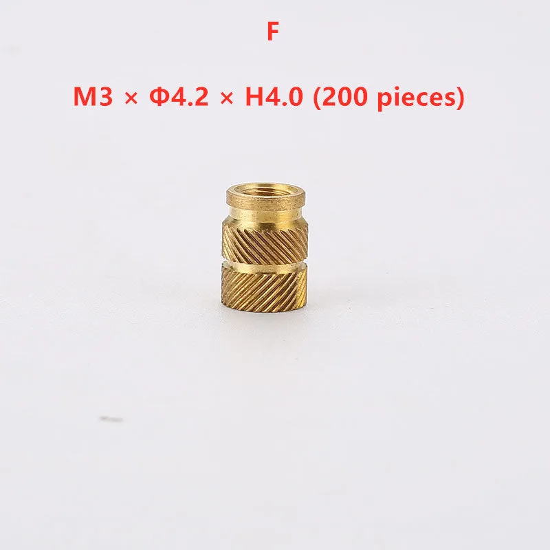 Brass hot melt copper nuts with M2 and M3 threads, showing outer diameters of 4.0mm and 4.2mm.
