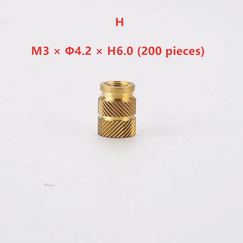 Brass hot melt copper nuts with M2 and M3 threads, showing outer diameters of 4.0mm and 4.2mm.