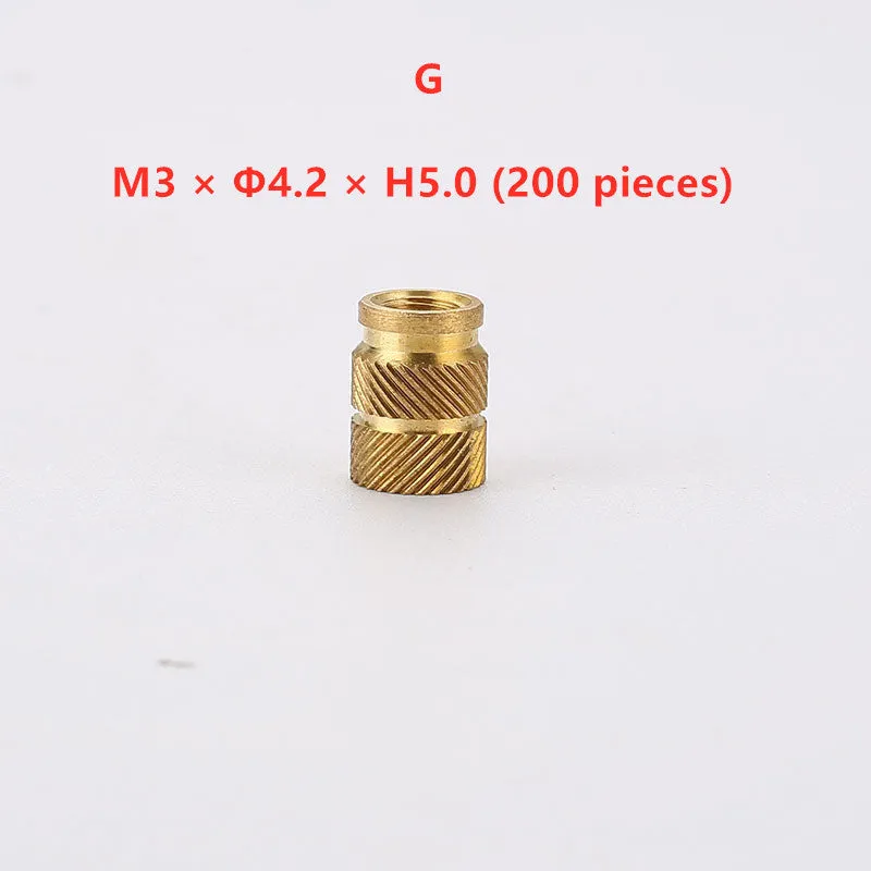 Brass hot melt copper nuts with M2 and M3 threads, showing outer diameters of 4.0mm and 4.2mm.