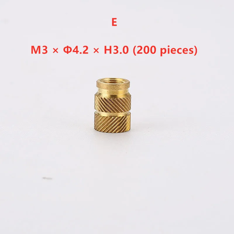 Brass hot melt copper nuts with M2 and M3 threads, showing outer diameters of 4.0mm and 4.2mm.