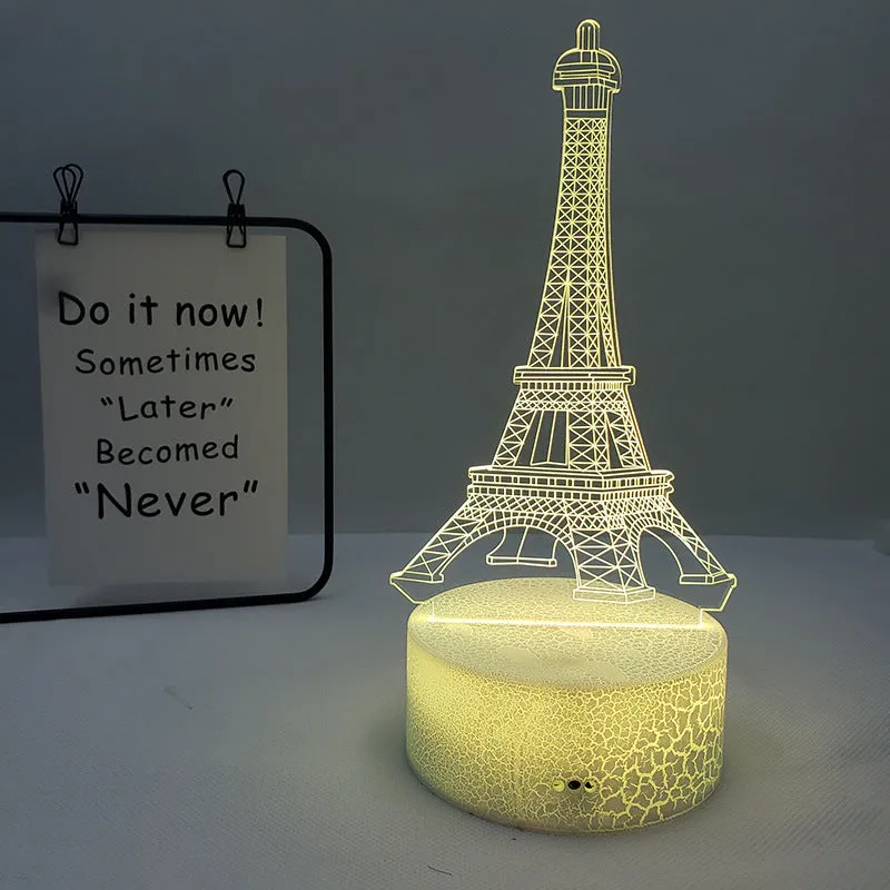 Eiffel Tower themed table lamp with multicolour LED glow on a acrylic shade.