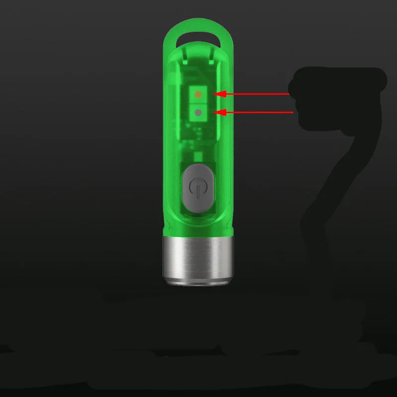 Green Nitecore TIKI USB rechargeable keychain torch with three LED light sources: main, white, and UV.