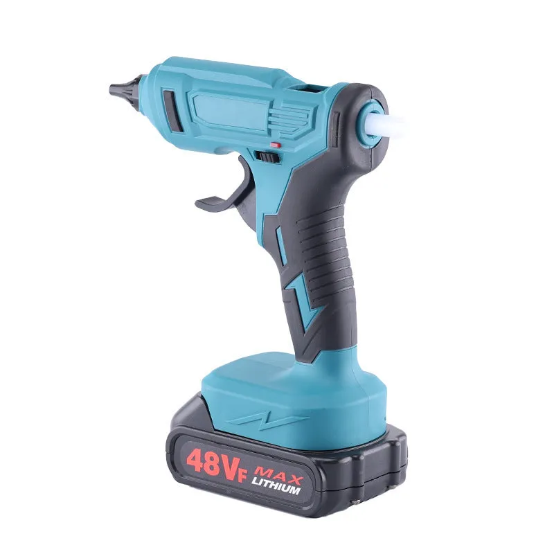 Cordless hot melt glue gun with two lithium batteries and pack of 11mm glue sticks