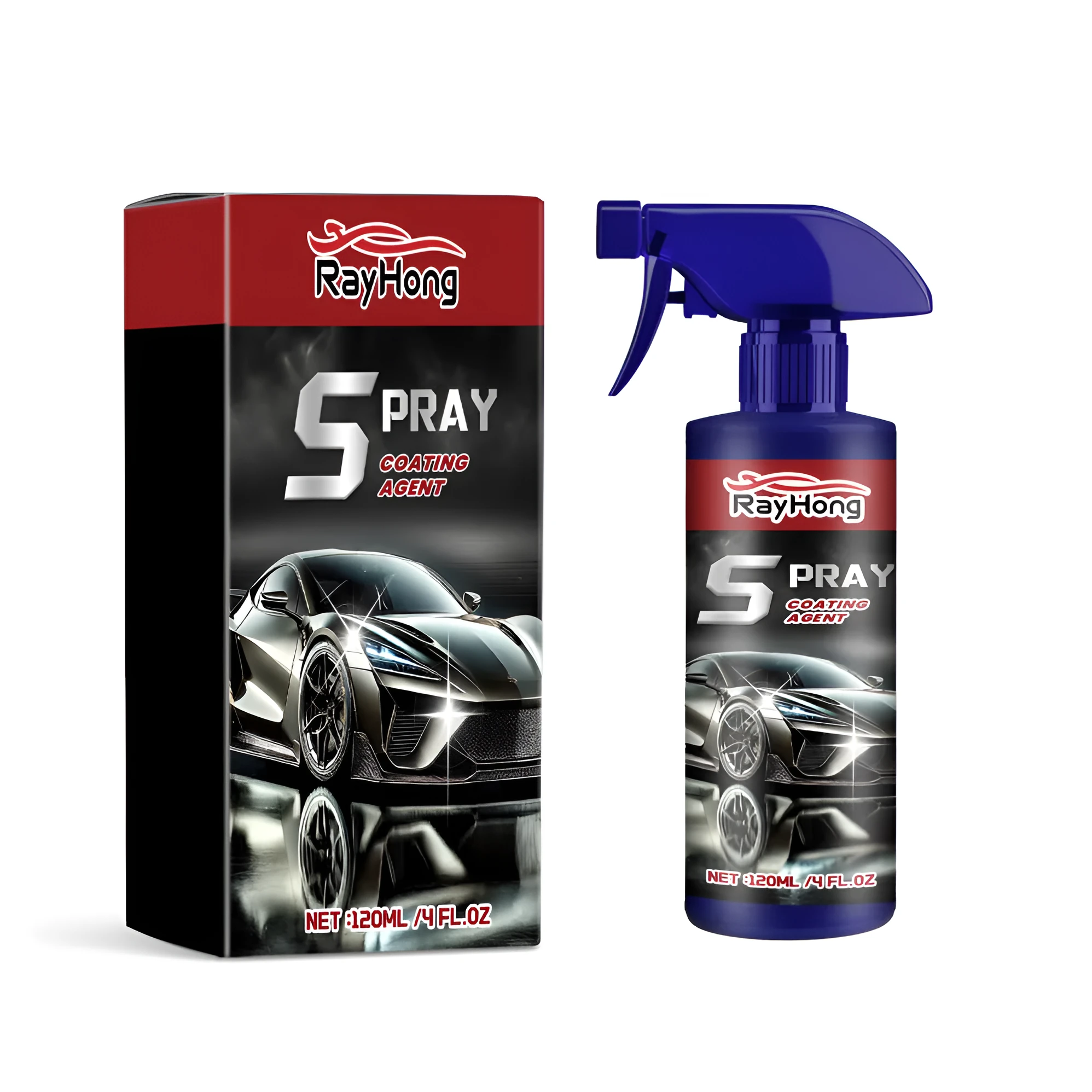 Box containing a spray bottle of car polishing liquid for vehicle paintwork.