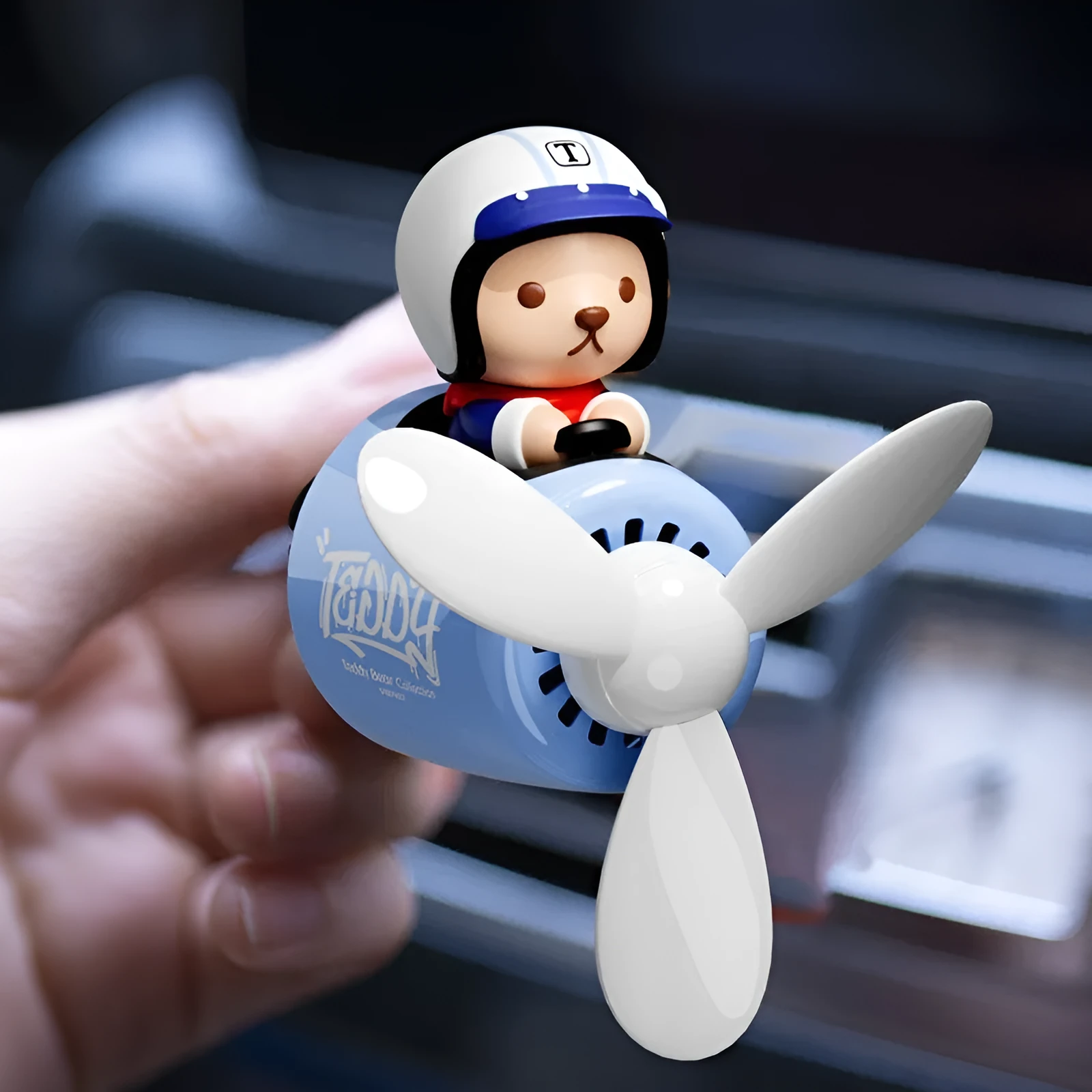 Blue teddy bear car vent aromatherapy ornament with fragrance tablet refills