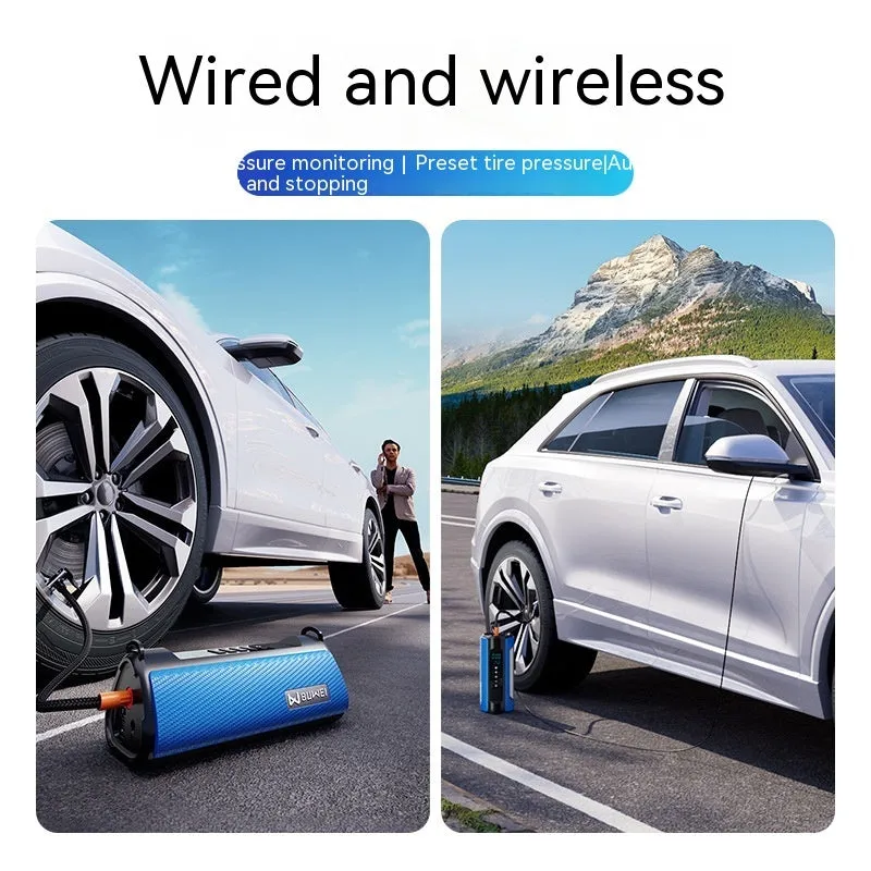 TS01L portable electric car air pump with LED light and USB port on compact ABS housing