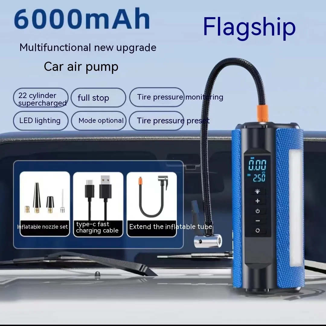 TS01L portable electric car air pump with LED light and USB port on compact ABS housing