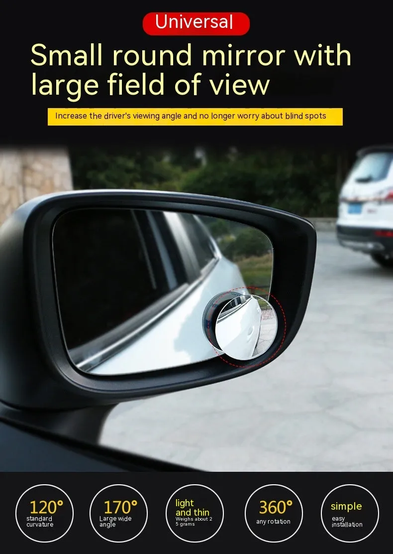 Silver car blind spot mirror with convex glass and 360° adjustable mount for rearview mirror attachment