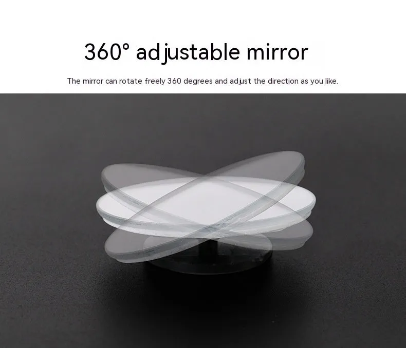 Silver car blind spot mirror with convex glass and 360° adjustable mount for rearview mirror attachment