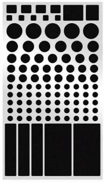 Pack of black matte finish blackout stickers for covering LED lights on air conditioning units and other electronics