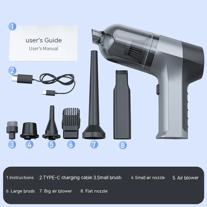 Wireless handheld car vacuum cleaner with attachments including brushes and nozzles for interior cleaning