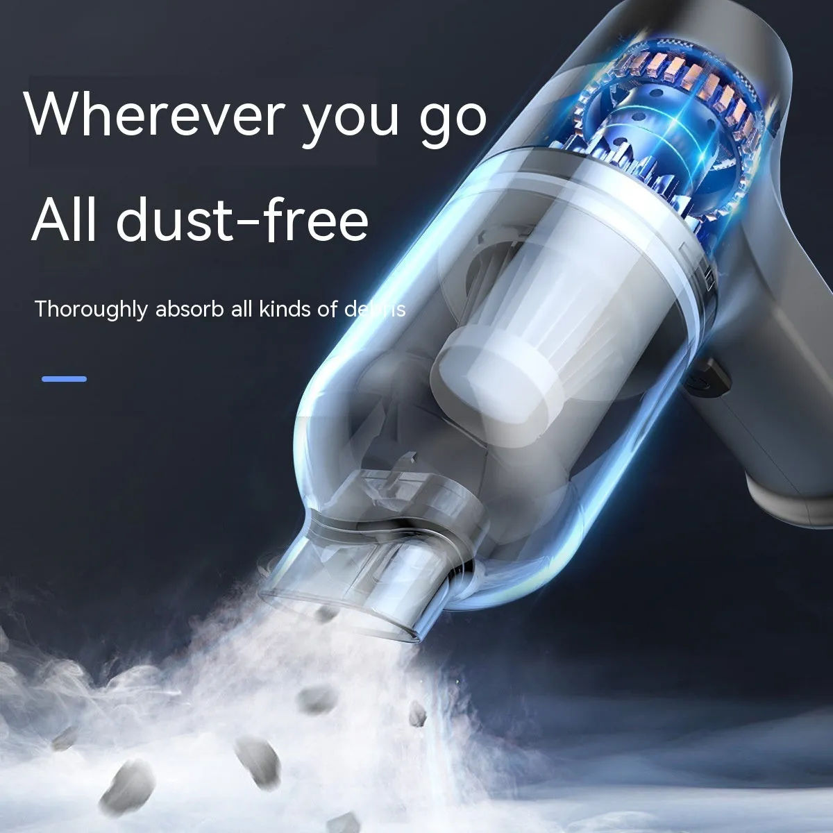 Wireless handheld car vacuum cleaner with attachments including brushes and nozzles for interior cleaning
