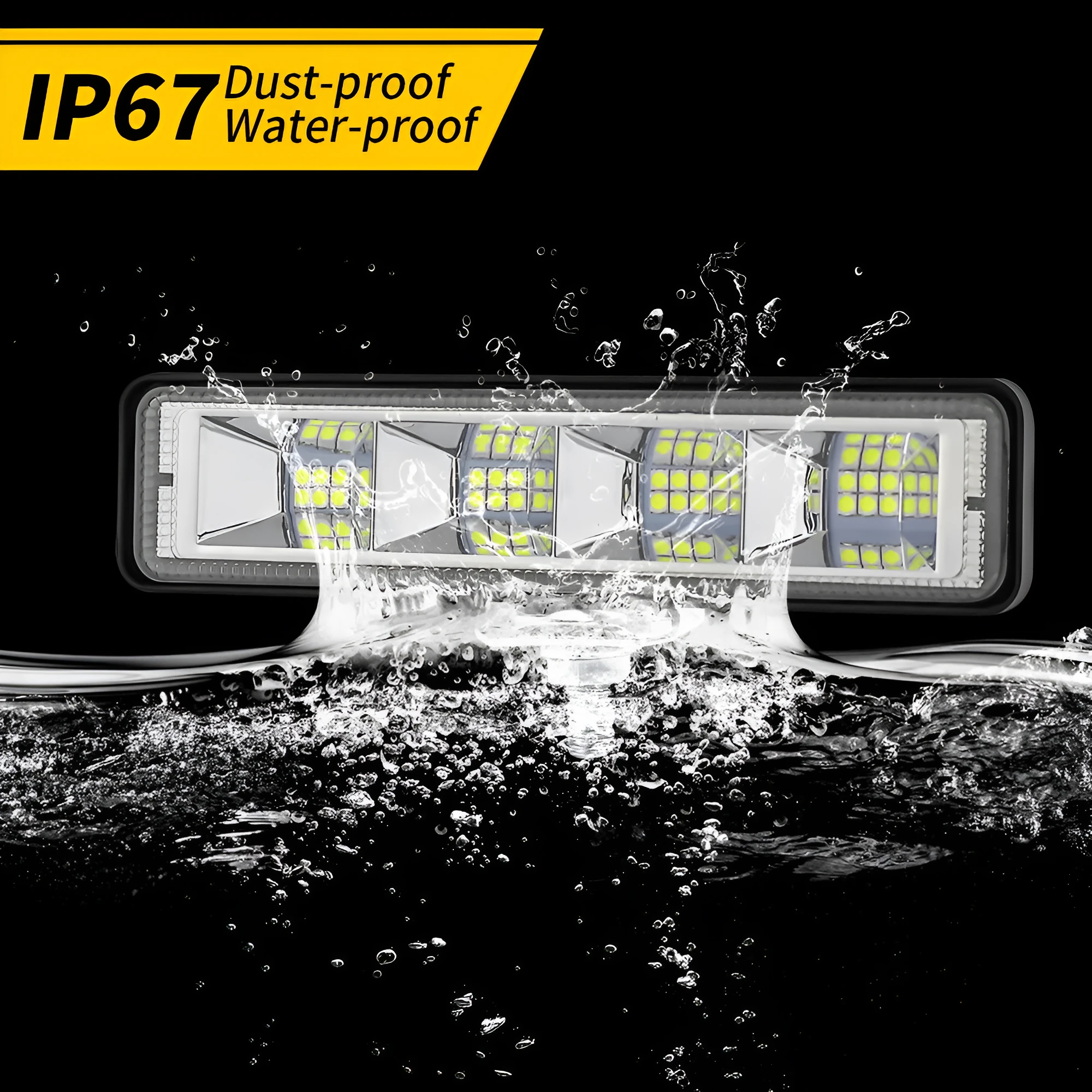 Set of four rectangular aluminium LED work lights for car and truck modification