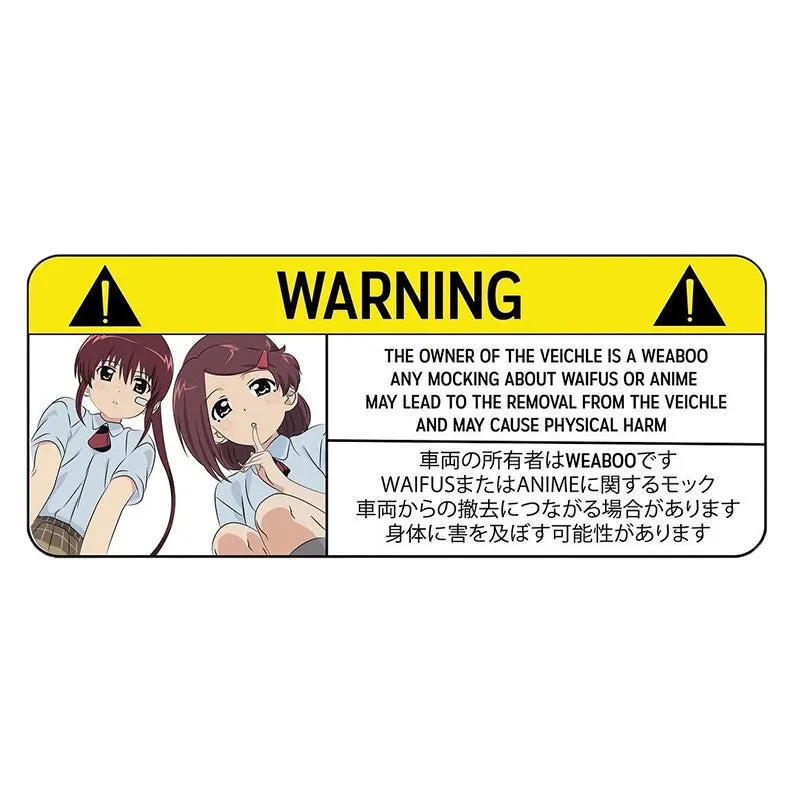 Eight comic design car warning stickers measuring 13cm in PVC material