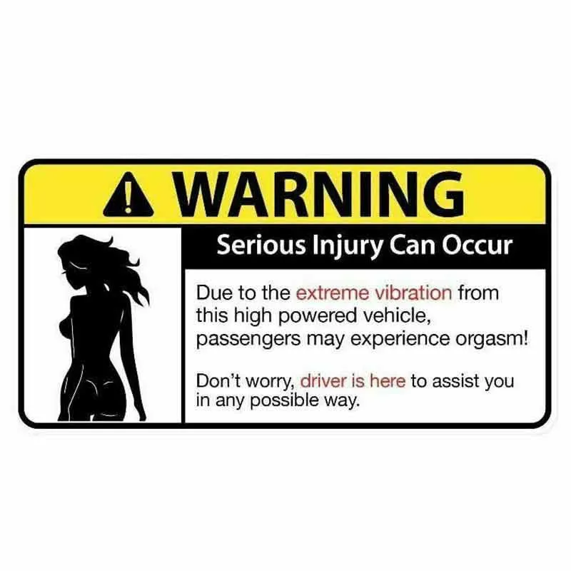 Eight comic design car warning stickers measuring 13cm in PVC material