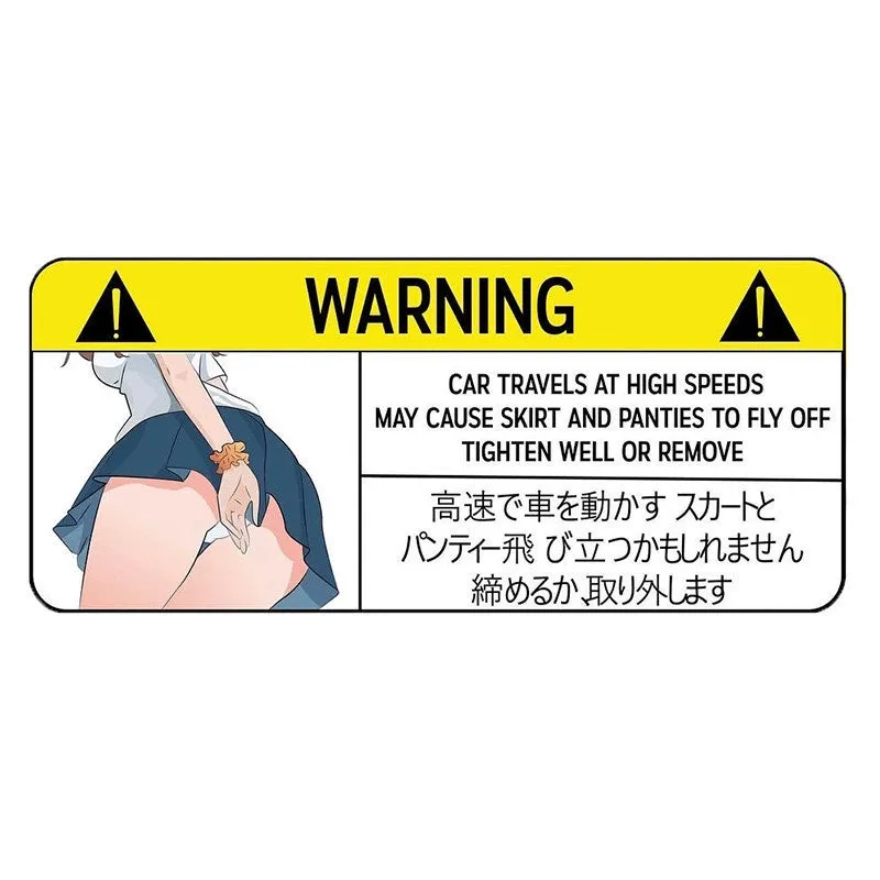 Eight comic design car warning stickers measuring 13cm in PVC material