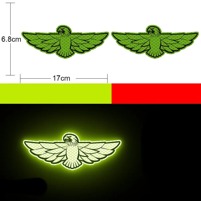A pair of diamond-grade reflective safety stickers for vehicles, showing sample designs like a smiling cat or tiger.