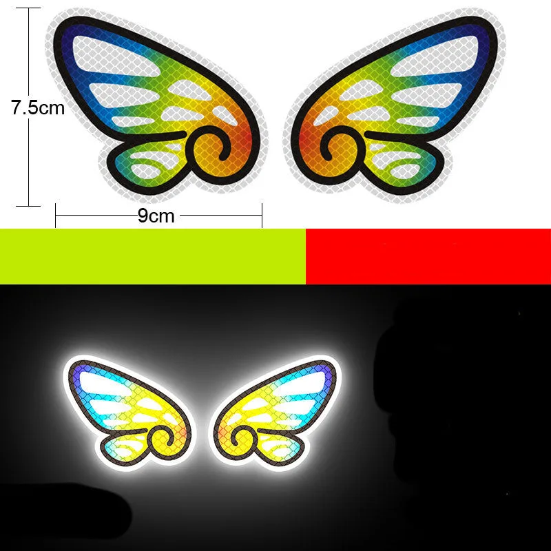 A pair of diamond-grade reflective safety stickers for vehicles, showing sample designs like a smiling cat or tiger.