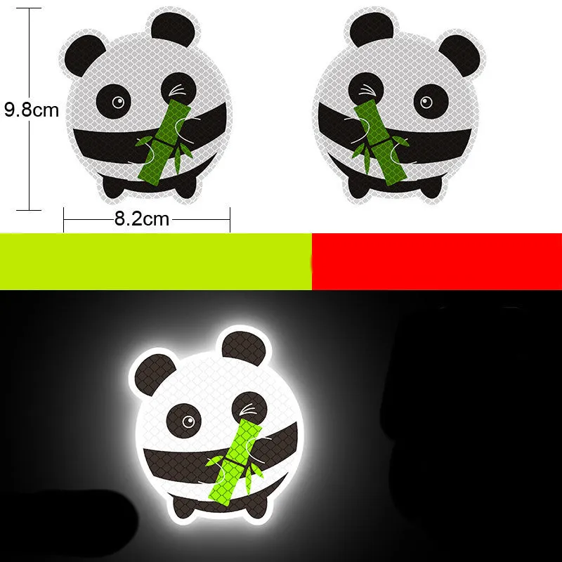 A pair of diamond-grade reflective safety stickers for vehicles, showing sample designs like a smiling cat or tiger.