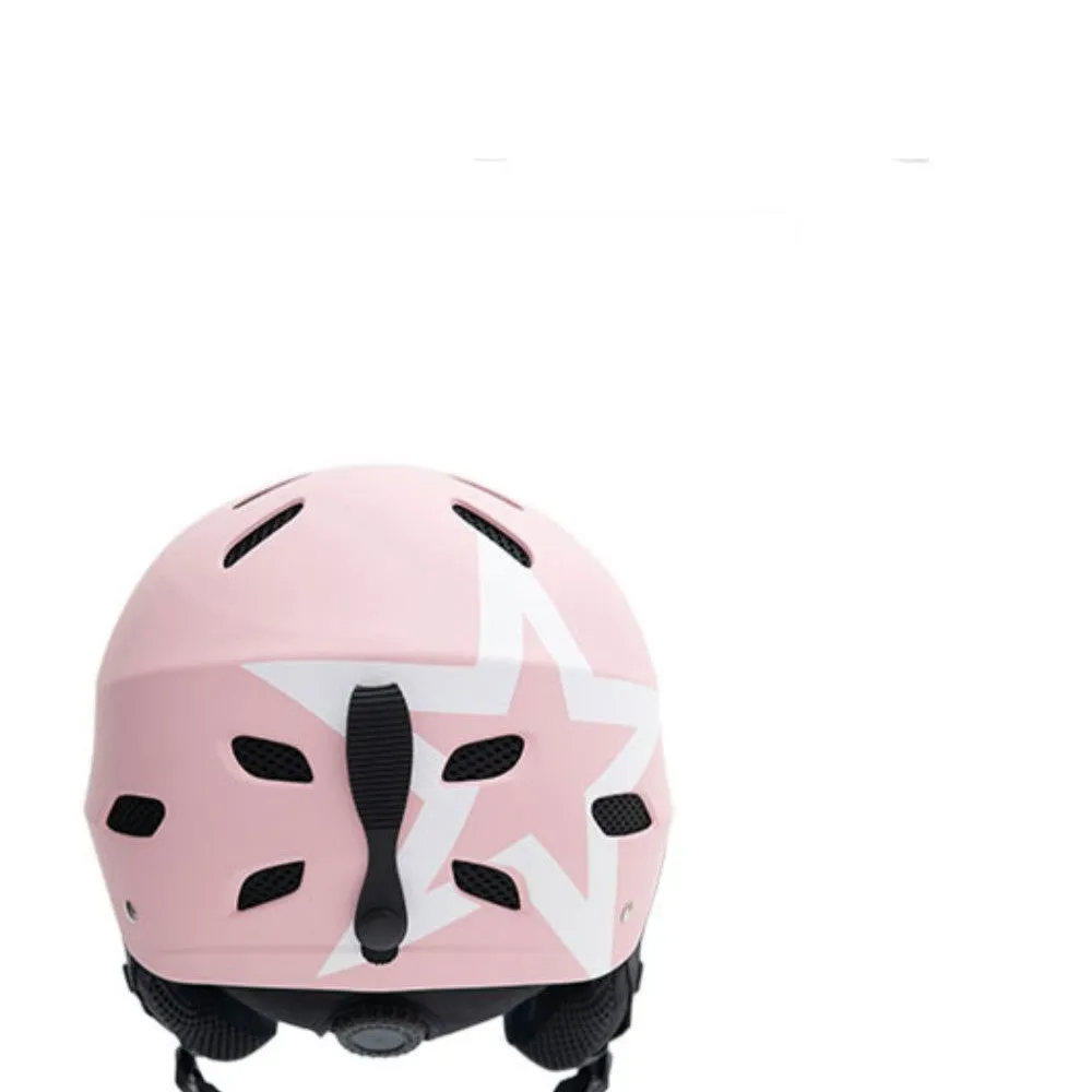 Men's protective ski helmet with ABS shell and EPS liner shown in blue and white heart design.