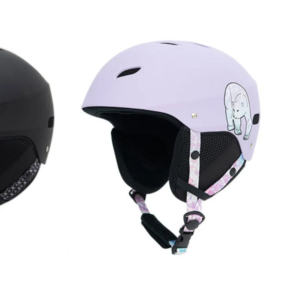 Men's protective ski helmet with ABS shell and EPS liner shown in blue and white heart design.