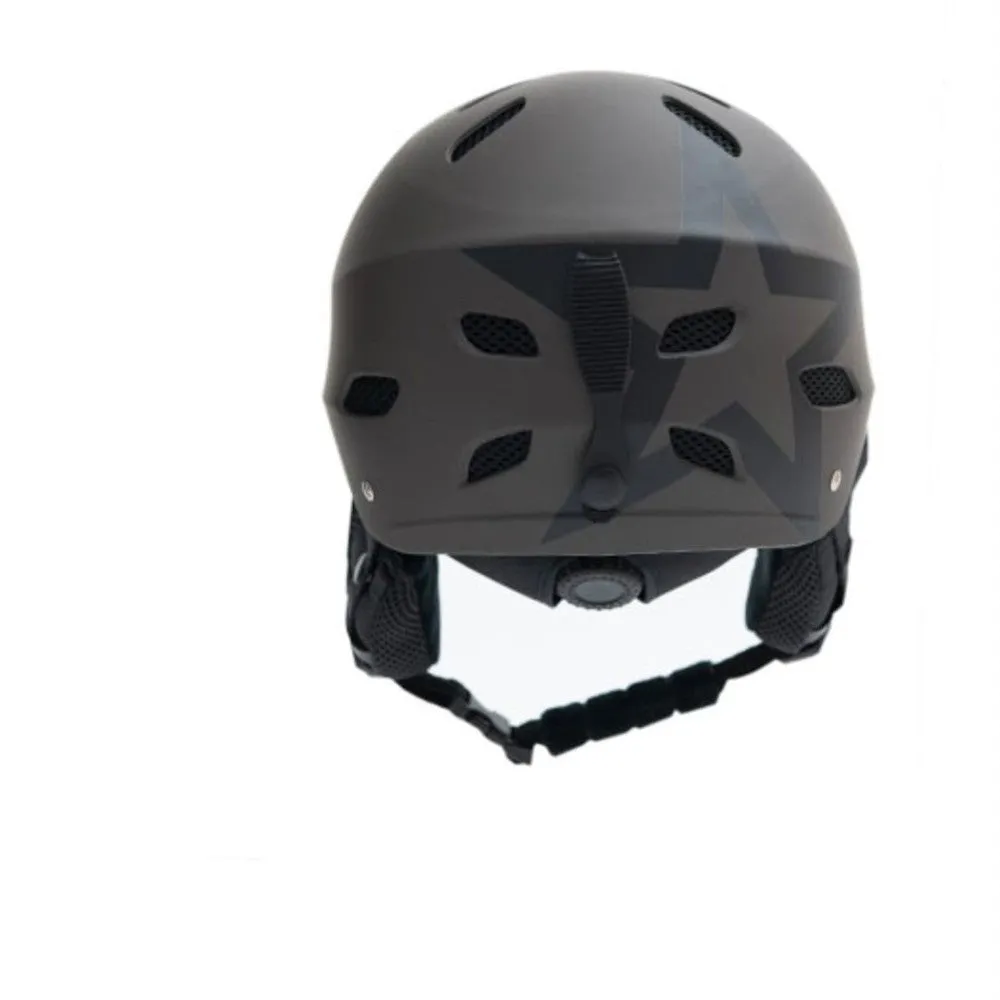 Men's protective ski helmet with ABS shell and EPS liner shown in blue and white heart design.