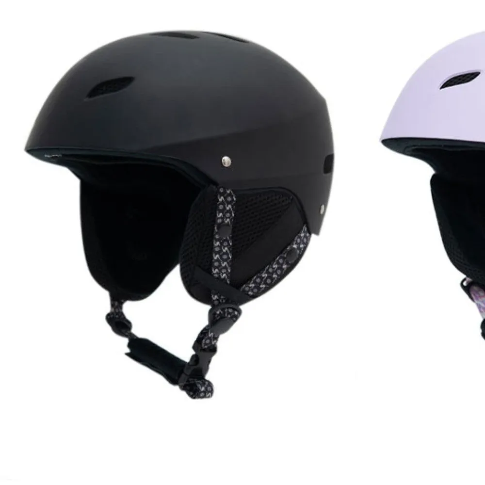Men's protective ski helmet with ABS shell and EPS liner shown in blue and white heart design.