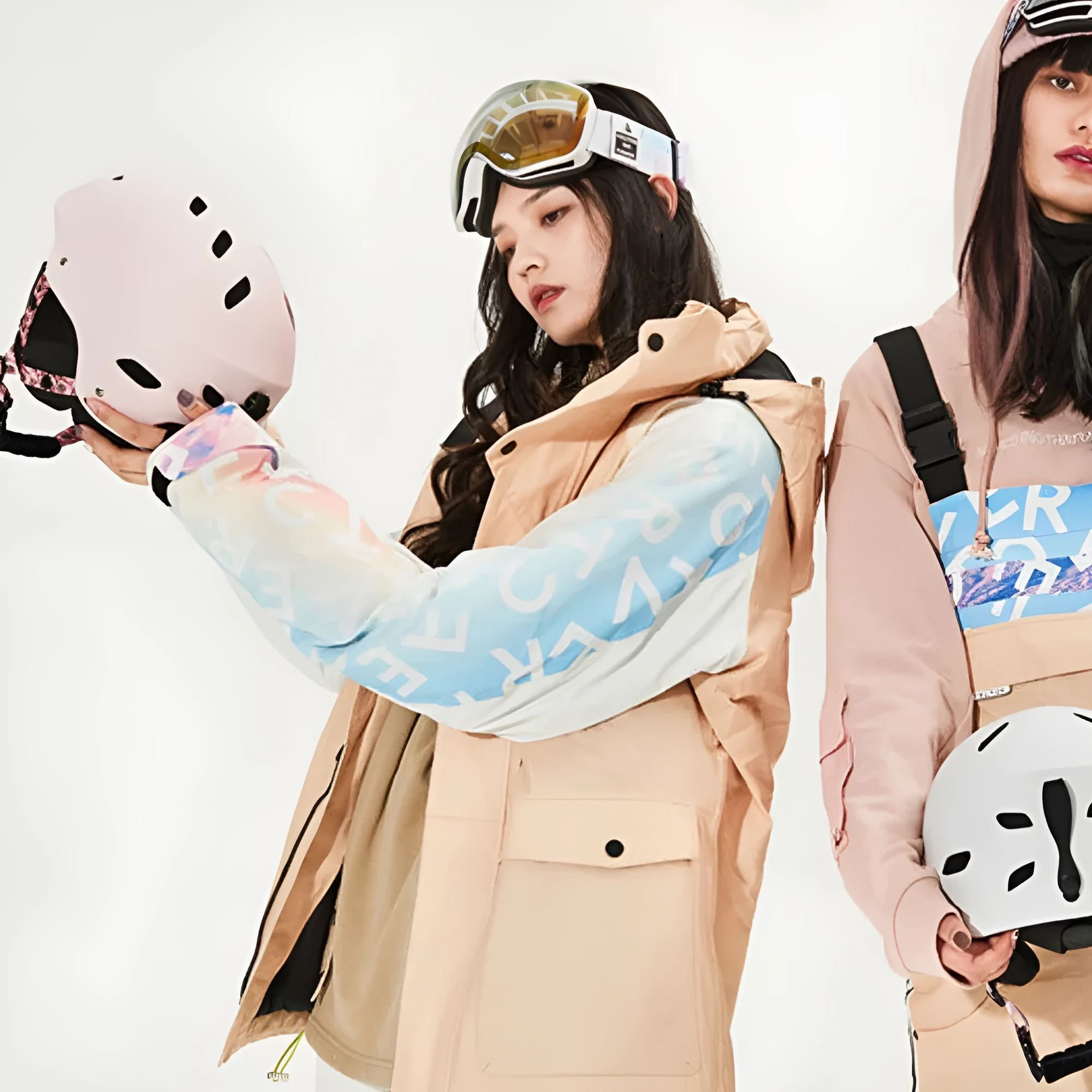 Men's protective ski helmet with ABS shell and EPS liner shown in blue and white heart design.