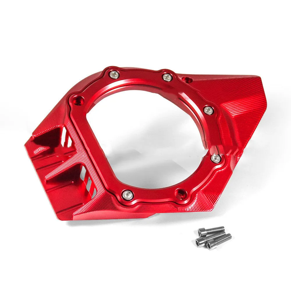 Vespa Primavera scooter clutch intake cover in black, red, silver, and titanium finish options