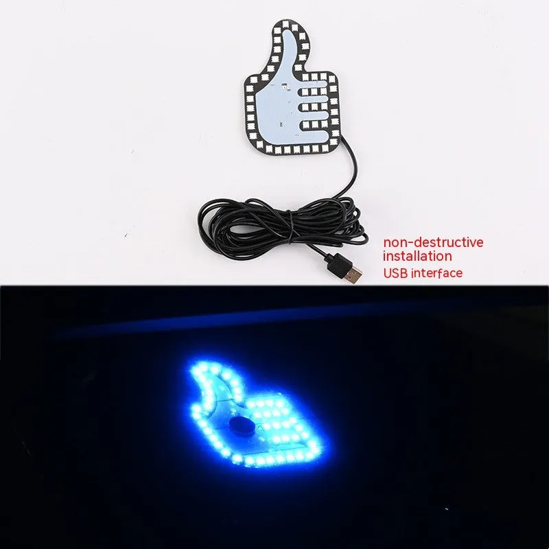 Car USB plug finger gesture LED light showing thumbs up, OK, and scissor hand designs