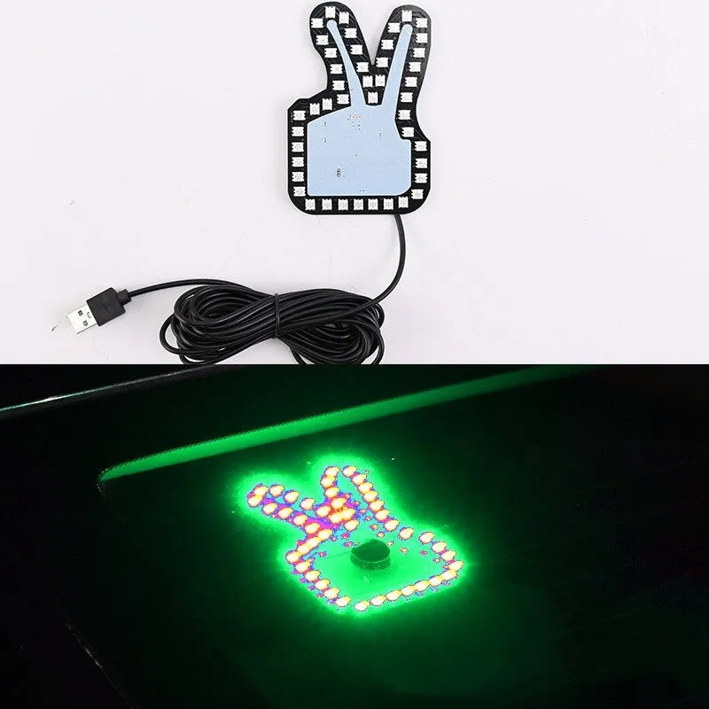 Car USB plug finger gesture LED light showing thumbs up, OK, and scissor hand designs