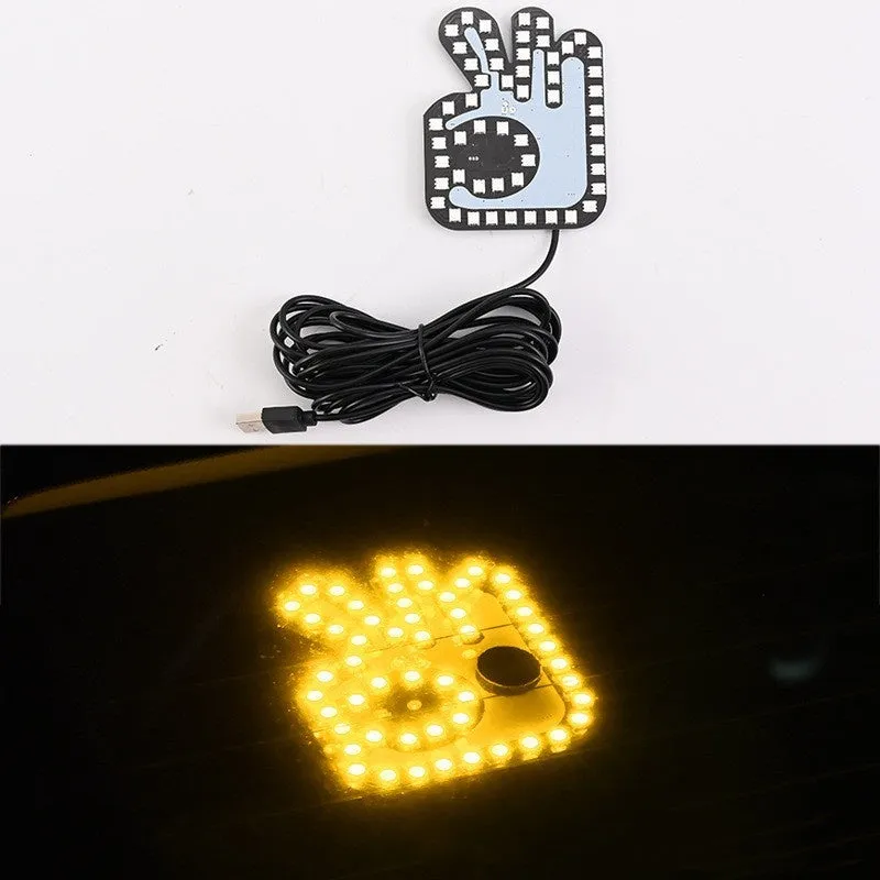 Car USB plug finger gesture LED light showing thumbs up, OK, and scissor hand designs