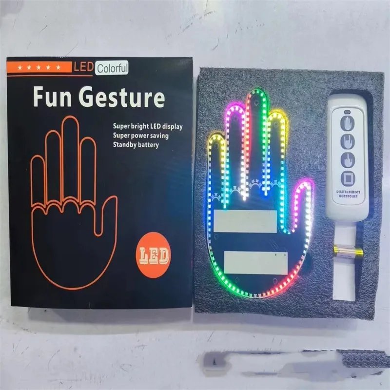 Car USB plug finger gesture LED light showing thumbs up, OK, and scissor hand designs
