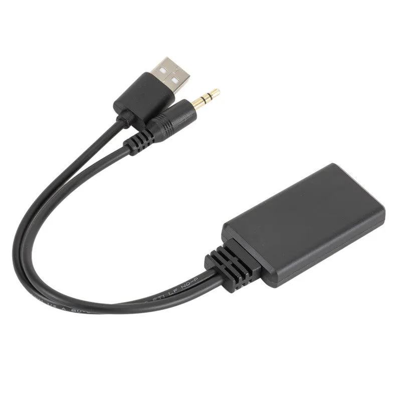 Black Car AUX Bluetooth Audio Receiver with USB and 3.5mm jack ports.