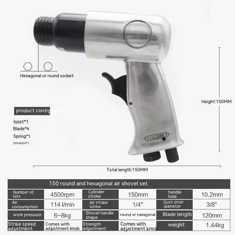 Industrial air hammer tool with brake pad removal air pick and hex handle configuration