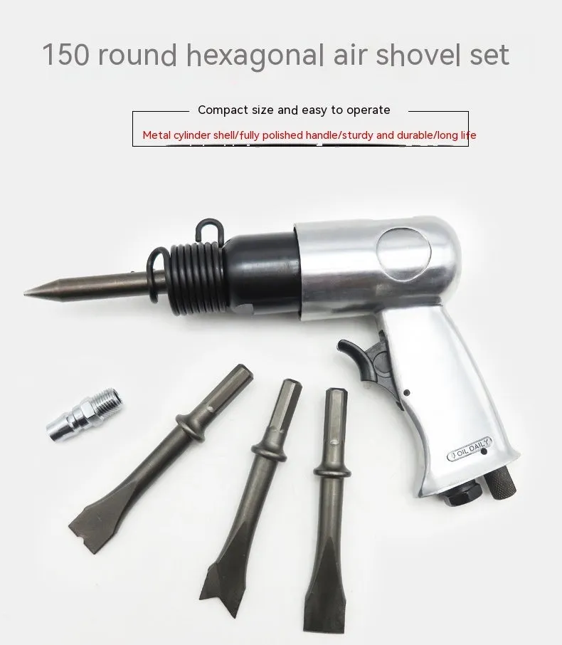 Industrial air hammer tool with brake pad removal air pick and hex handle configuration