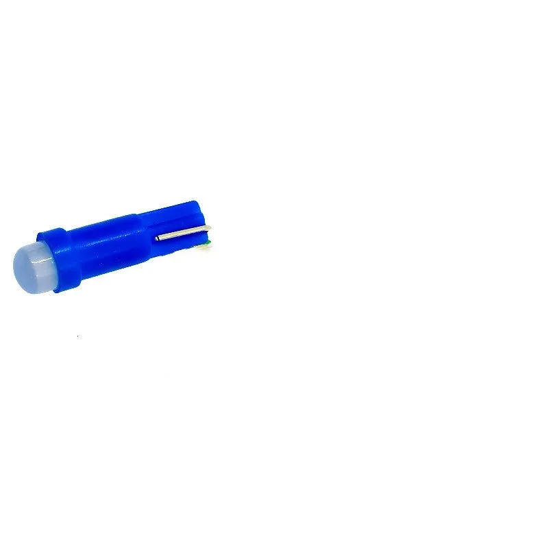 T5 ceramic base car instrument LED bulb showing seven colour options including blue, green, red, and yellow