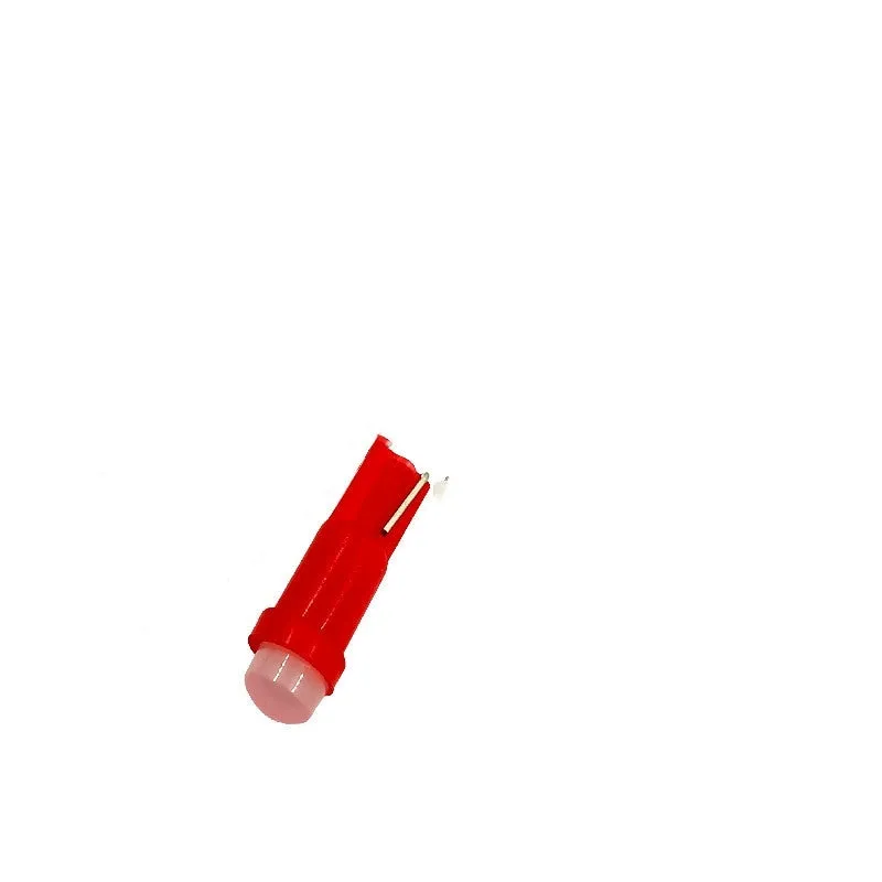 T5 ceramic base car instrument LED bulb showing seven colour options including blue, green, red, and yellow