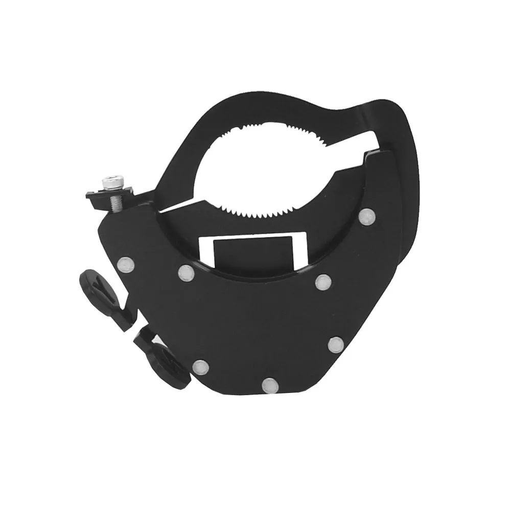 Stainless steel universal motorcycle throttle lock for cruise control, shown with bottom and top mounting format options.
