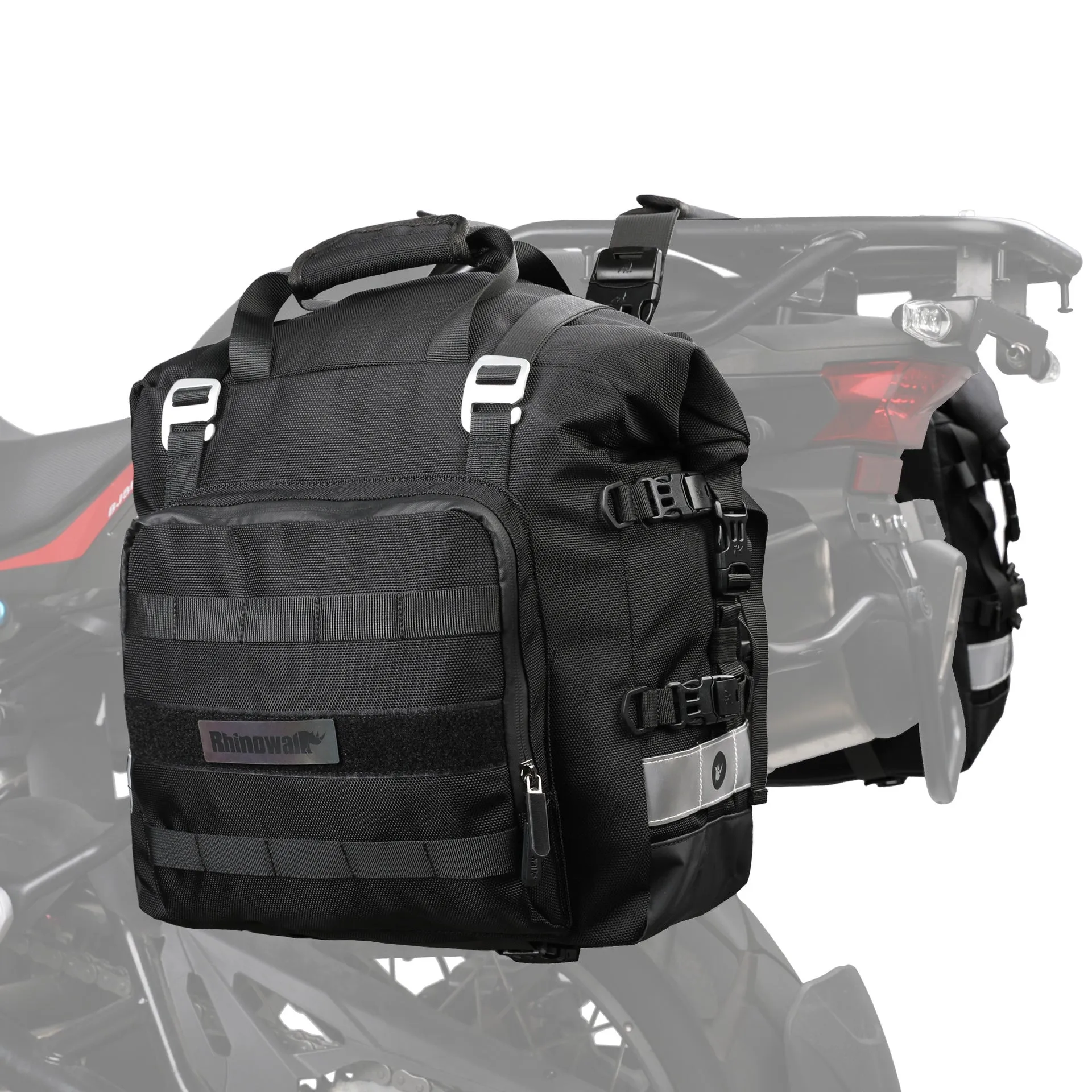 20L quick release motorcycle side bag in polyester with adjustable straps and buckle closure