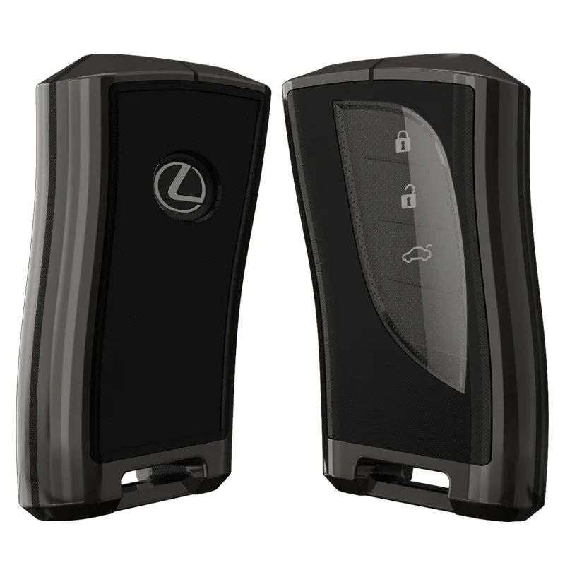 Ling Zhi car key protective case in zinc alloy and TPU, shown in multiple colour options.