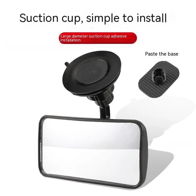 Black 360-degree rotation car rearview mirror with ABS shell showing adjustable positioning