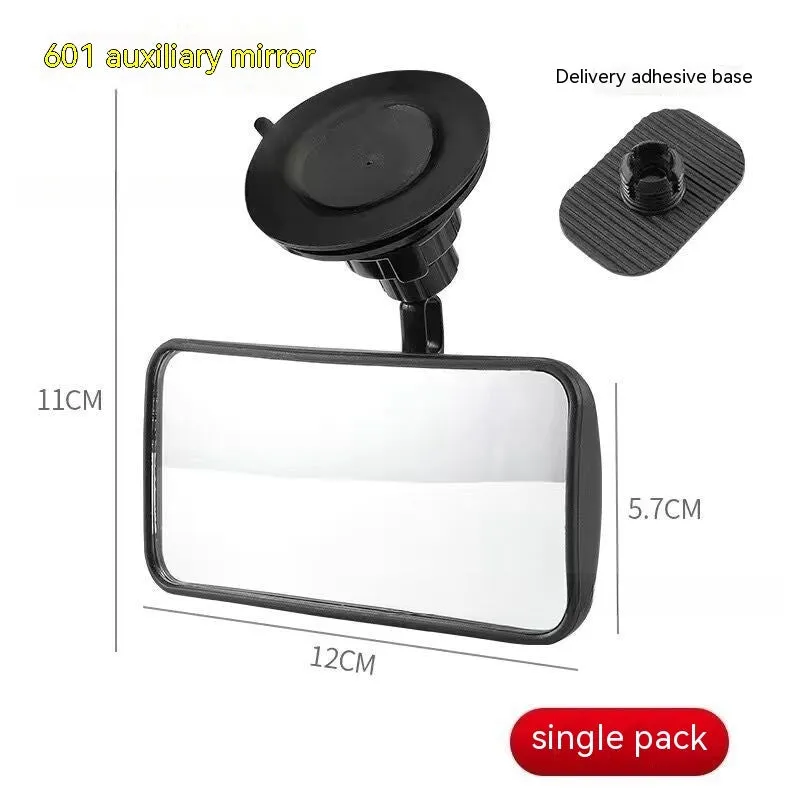 Black 360-degree rotation car rearview mirror with ABS shell showing adjustable positioning