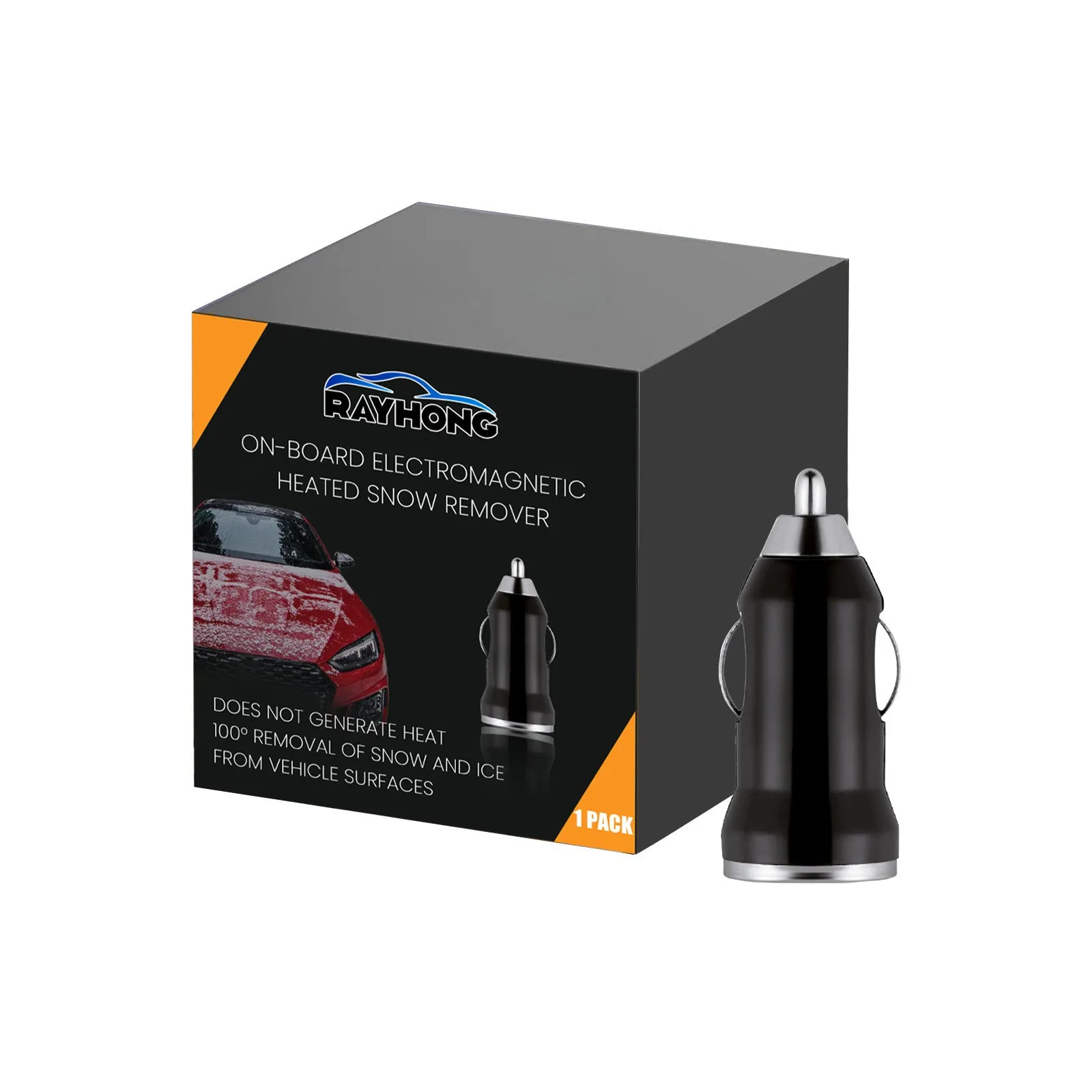 Black USB car snow melting tool for windscreen ice removal measuring 5.5cm