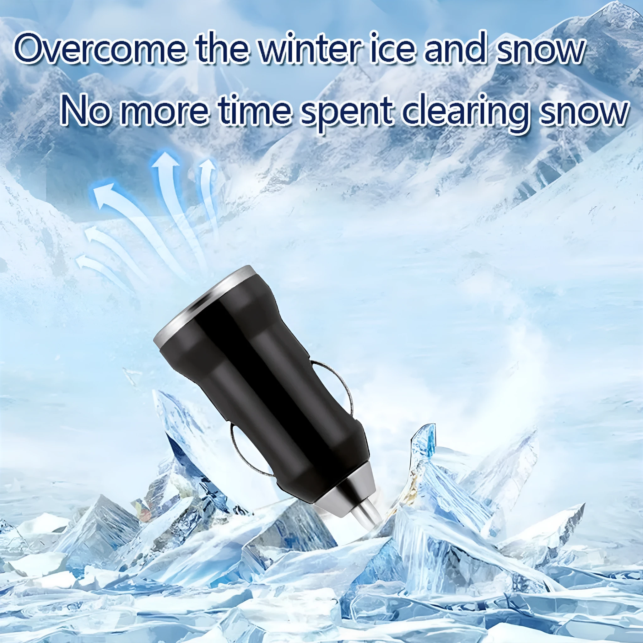 Black USB car snow melting tool for windscreen ice removal measuring 5.5cm