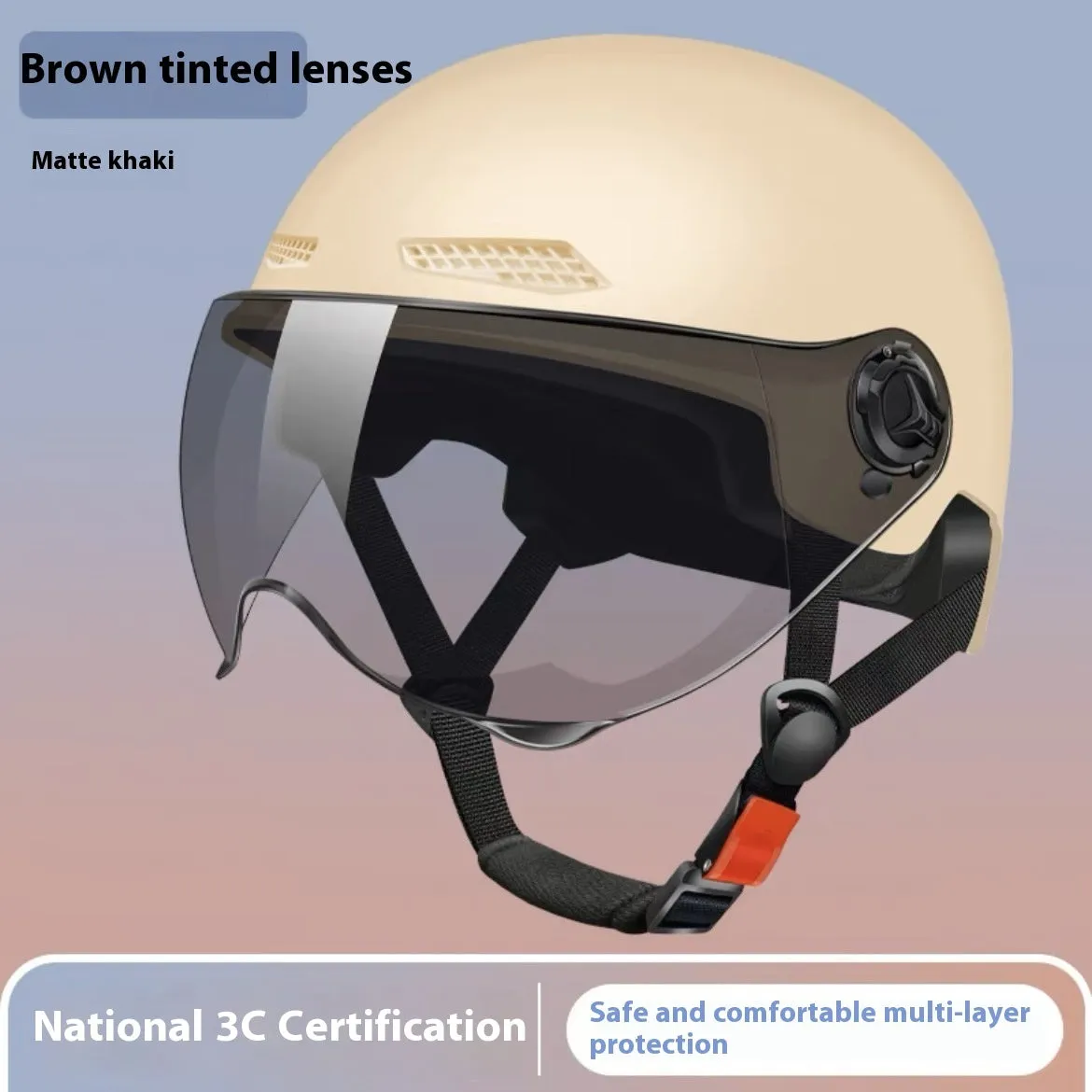 3C certified polypropylene electric motorcycle helmet shown in available colours including light pink and mocha.
