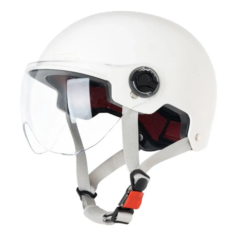 3C certified polypropylene electric motorcycle helmet shown in available colours including light pink and mocha.